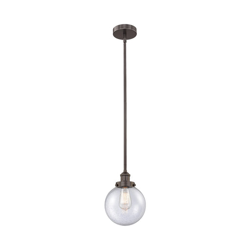 Innovations Beacon 8in 1-Light Mini Pendant | Industrial Oil Rubbed Bronze Steel and Seedy Glass | Kitchen Island & Dining Room | Model 616-1SH-OB-G204-8