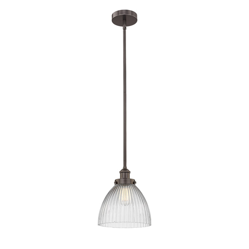Innovations Seneca Falls 9.5in 1-Light Mini Pendant | Traditional Industrial Oil Rubbed Bronze Steel and Clear Halophane Glass | Model 616-1SH-OB-G222-LED