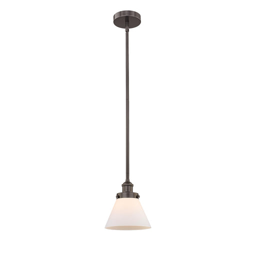 Innovations Cone 1-Light Mini Pendant | Industrial Oil Rubbed Bronze Steel and Matte White Frosted Glass | Kitchen Island & Dining | Model 616-1SH-OB-G41