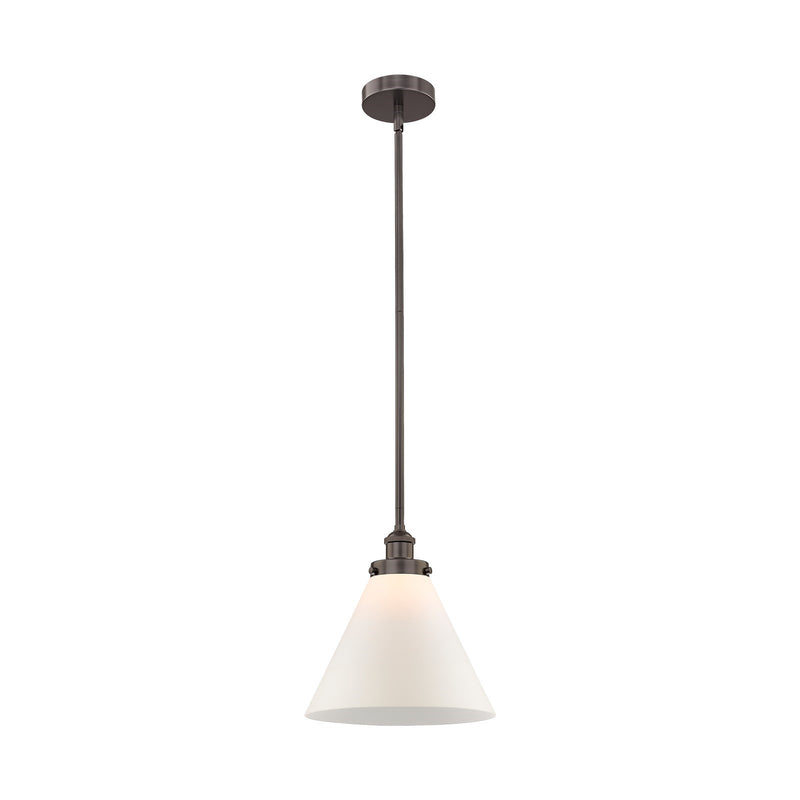 Innovations Cone 12in 1-Light Mini Pendant | Industrial Oil Rubbed Bronze Steel and Matte White Frosted Glass | Kitchen Island & | Model 616-1SH-OB-G41-L
