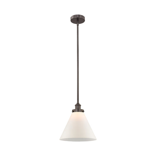 Innovations Cone 12in 1-Light Mini Pendant | Industrial Oil Rubbed Bronze Steel and Matte White Frosted Glass | Kitchen Island & | Model 616-1SH-OB-G41-L