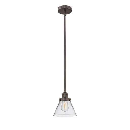 Innovations Cone 8in 1-Light Mini Pendant | Industrial Oil Rubbed Bronze Steel and Clear Glass | Kitchen Island & Dining Room | Model 616-1SH-OB-G42