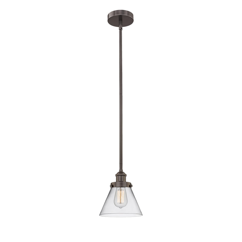 Innovations Cone 8in 1-Light Mini Pendant | Industrial Oil Rubbed Bronze Steel and Clear Glass | Kitchen Island & Dining Room | Model 616-1SH-OB-G42