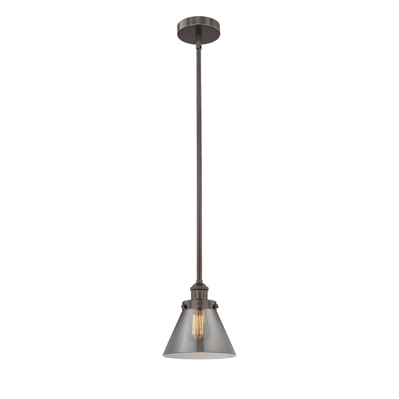 Innovations Cone 7.75in 1-Light Mini Pendant | Industrial Farmhouse Oil Rubbed Bronze Steel and Light Smoke Glass | Kitchen Island | Model 616-1SH-OB-G43