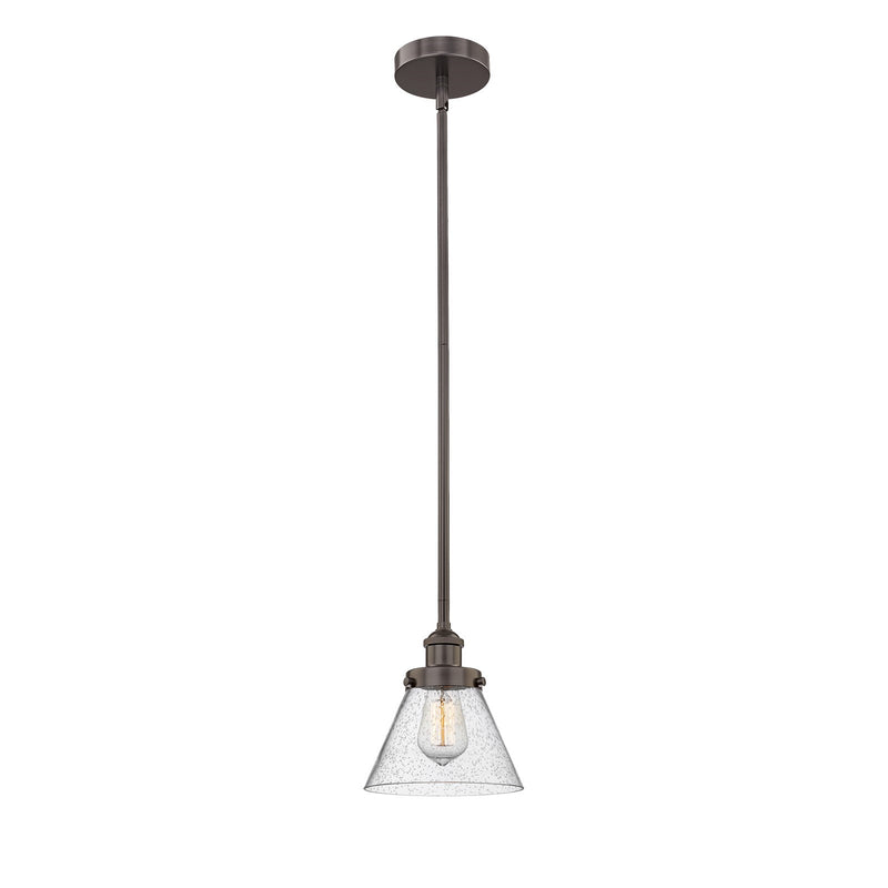 Innovations Cone 1-Light Mini Pendant | Industrial Farmhouse Oil Rubbed Bronze Steel and Seedy Glass | Kitchen Island & Dining | Model 616-1SH-OB-G44-LED