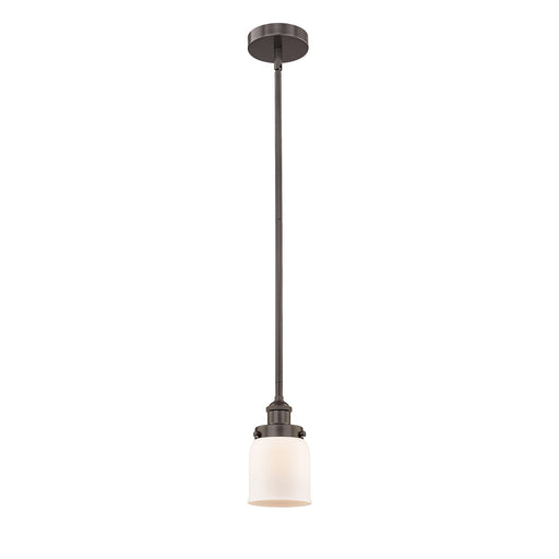 Innovations Bell 5in 1-Light Mini Pendant | Industrial Farmhouse Oil Rubbed Bronze Steel and Matte White Frosted Glass | Kitchen | Model 616-1SH-OB-G51