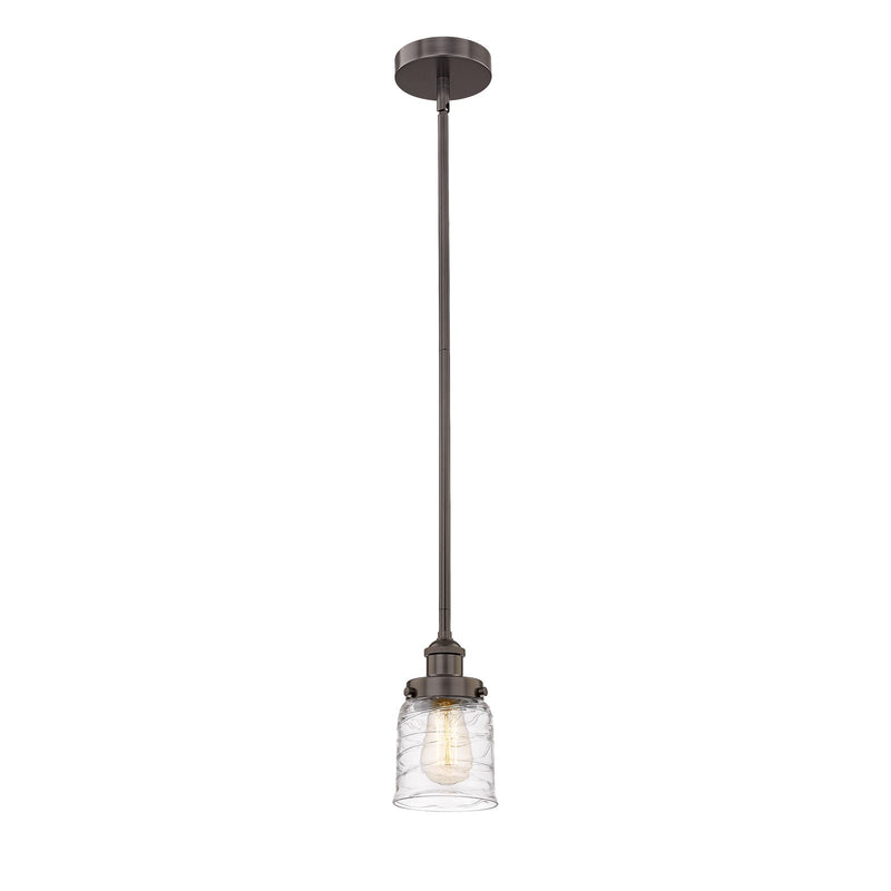 Innovations Bell 5in 1-Light Mini Pendant | Industrial Oil Rubbed Bronze Steel and Clear Deco Swirl Glass | Kitchen Island & | Model 616-1SH-OB-G513-LED