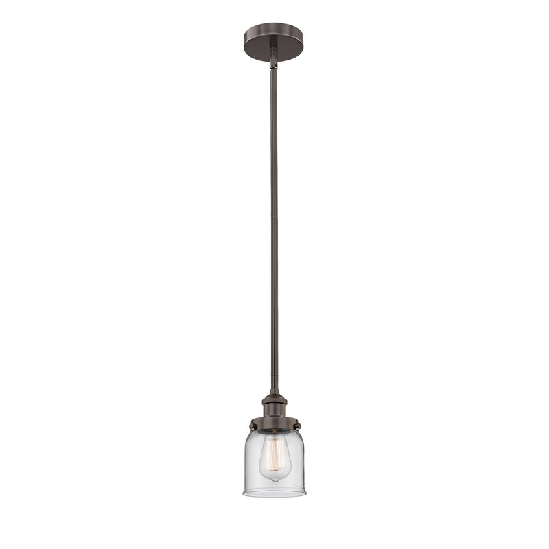 Innovations Bell 5in 1-Light Mini Pendant | Industrial Oil Rubbed Bronze Steel and Clear Glass | Kitchen Island & Dining Room | Model 616-1SH-OB-G52-LED