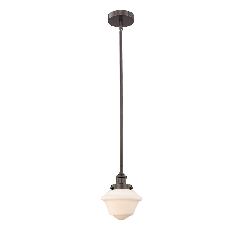 Innovations Oxford 7in 1-Light Mini Pendant | Traditional Oil Rubbed Bronze Steel and Matte White Frosted Glass | Kitchen Island & | Model 616-1SH-OB-G531