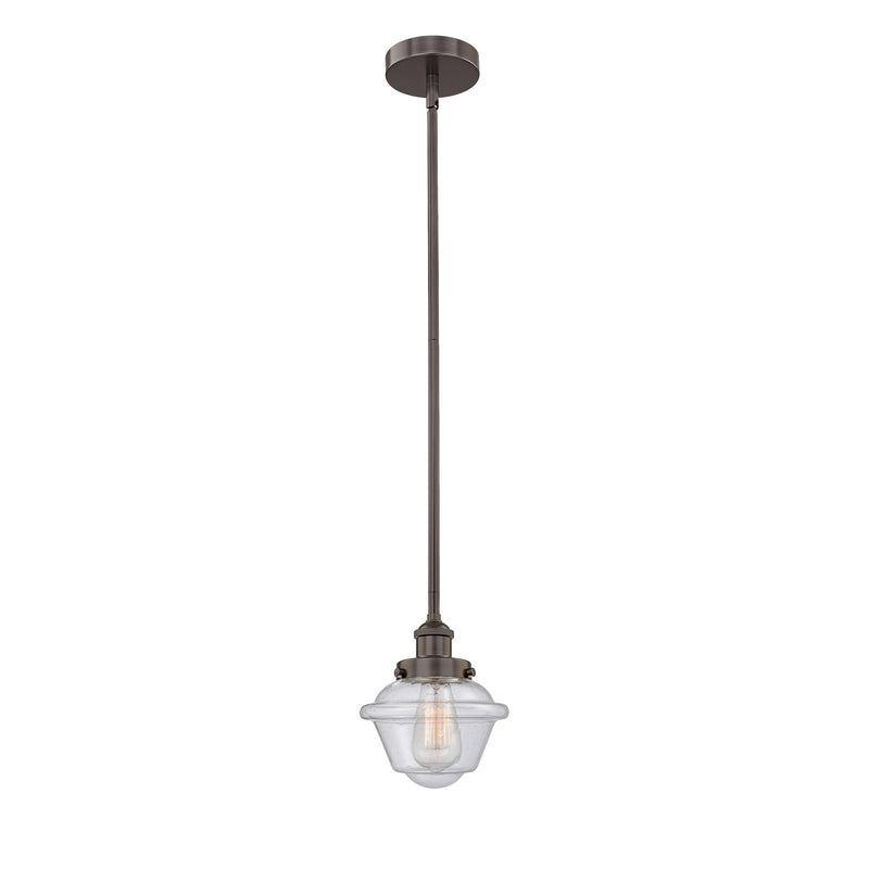 Innovations Oxford 7in 1-Light Mini Pendant | Traditional Oil Rubbed Bronze Steel and Seedy Glass | Kitchen Island & Dining Room | Model 616-1SH-OB-G534