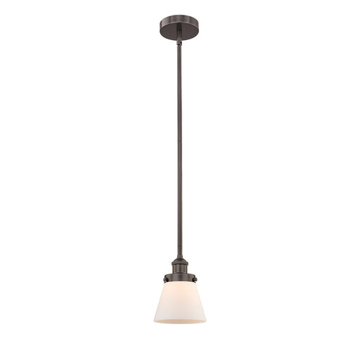 Innovations Cone 6.25in 1-Light Mini Pendant | Industrial Oil Rubbed Bronze and Matte White Frosted Glass | Kitchen Island & Dining | Model 616-1SH-OB-G61