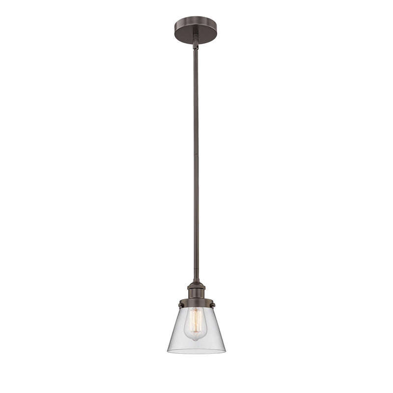 Innovations Cone 6.25in 1-Light Mini Pendant | Industrial Oil Rubbed Bronze Steel and Clear Glass | Kitchen Island & Dining | Model 616-1SH-OB-G62-LED