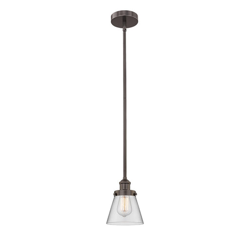 Innovations Cone 6.25in 1-Light Mini Pendant | Industrial Oil Rubbed Bronze Steel and Clear Glass | Kitchen Island & Dining | Model 616-1SH-OB-G62-LED