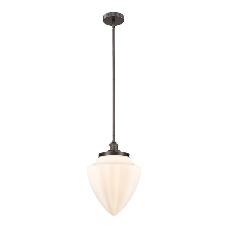 Innovations Bullet 12in 1-Light Mini Pendant | Industrial Oil Rubbed Bronze Steel and Matte White Frosted Glass | Kitchen | Model 616-1SH-OB-G661-12-LED