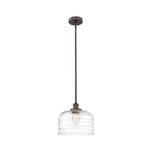 Innovations Bell 12in 1-Light Mini Pendant | Industrial Oil Rubbed Bronze Steel and Clear Deco Swirl Glass | Kitchen Island & | Model 616-1SH-OB-G713-L