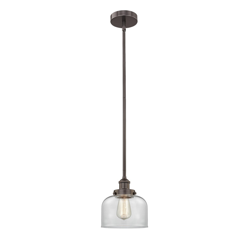 Innovations Bell 8in 1-Light Mini Pendant | Industrial Oil Rubbed Bronze Steel and Clear Glass | Kitchen Island & Dining Room | Model 616-1SH-OB-G72