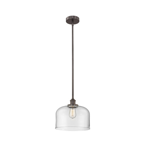 Innovations Bell 12in 1-Light Mini Pendant | Industrial Oil Rubbed Bronze Steel and Clear Glass | Kitchen Island & Dining | Model 616-1SH-OB-G72-L-LED