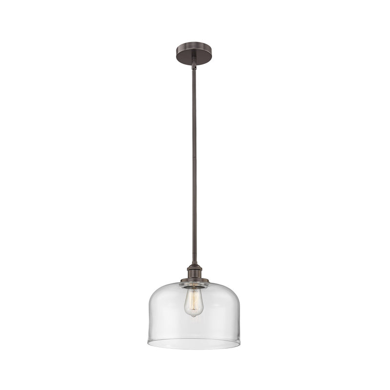 Innovations Bell 12in 1-Light Mini Pendant | Industrial Oil Rubbed Bronze Steel and Clear Glass | Kitchen Island & Dining | Model 616-1SH-OB-G72-L-LED