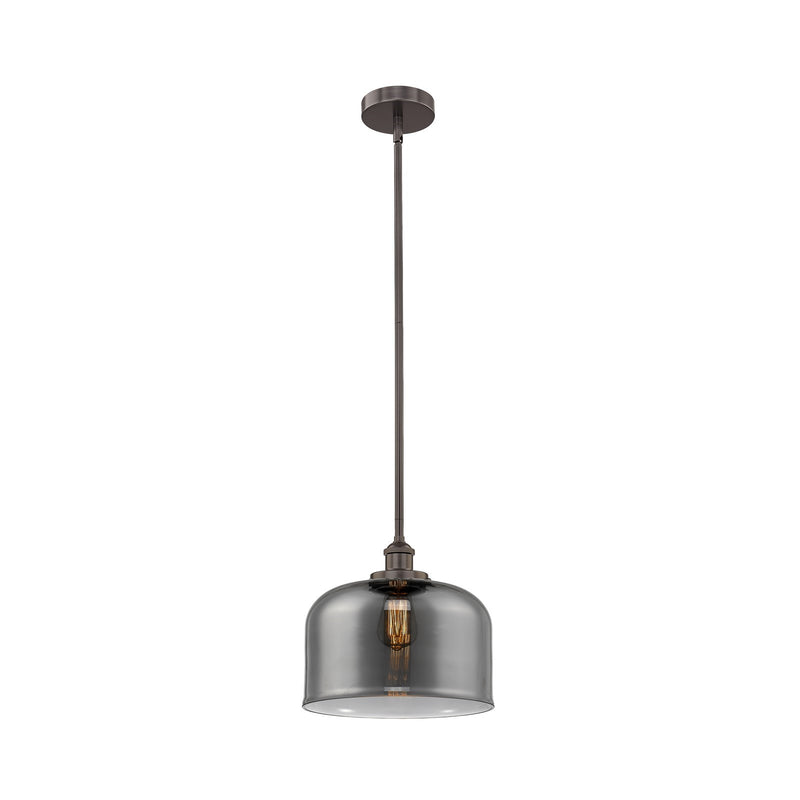 Innovations Bell 12in 1-Light Mini Pendant | Industrial Oil Rubbed Bronze Steel and Light Smoke Glass | Kitchen Island & Dining | Model 616-1SH-OB-G73-L