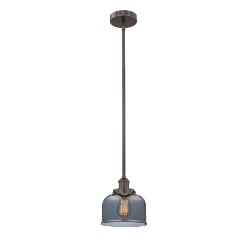Innovations Bell 8in 1-Light Mini Pendant | Industrial Oil Rubbed Bronze Steel and Light Smoke Glass | Kitchen Island & Dining | Model 616-1SH-OB-G73-LED