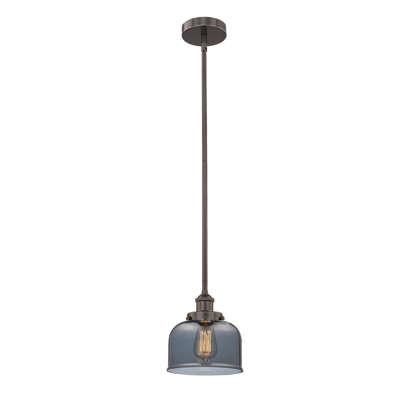 Innovations Bell 8in 1-Light Mini Pendant | Industrial Oil Rubbed Bronze Steel and Light Smoke Glass | Kitchen Island & Dining | Model 616-1SH-OB-G73-LED