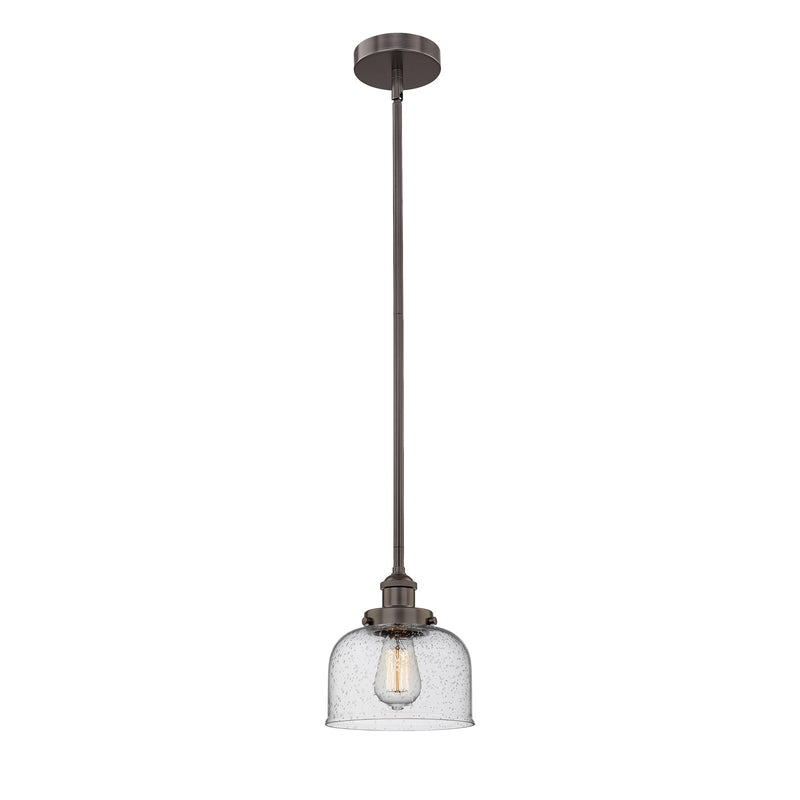 Innovations Bell 8in 1-Light Mini Pendant | Industrial Oil Rubbed Bronze Steel and Seedy Glass | Kitchen Island & Dining Room | Model 616-1SH-OB-G74
