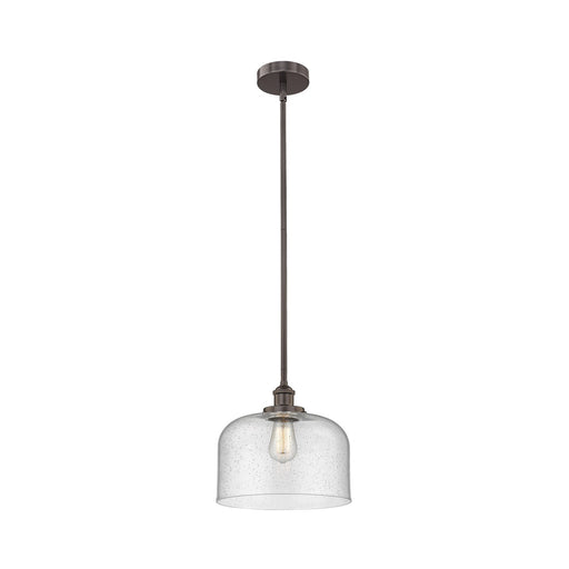 Innovations Bell 12in 1-Light Mini Pendant | Industrial Oil Rubbed Bronze Steel and Seedy Glass | Kitchen Island & Dining Room | Model 616-1SH-OB-G74-L