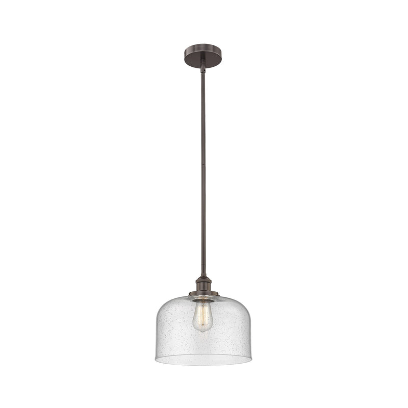 Innovations Bell 12in 1-Light Mini Pendant | Industrial Oil Rubbed Bronze Steel and Seedy Glass | Kitchen Island & Dining | Model 616-1SH-OB-G74-L-LED