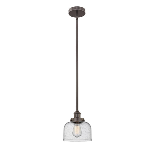 Innovations Bell 8in 1-Light Mini Pendant | Industrial Oil Rubbed Bronze Steel and Seedy Glass | Kitchen Island & Dining Room | Model 616-1SH-OB-G74-LED