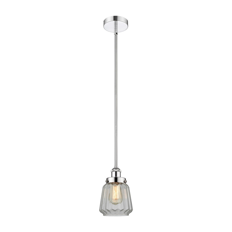 Innovations Chatham 7in 1-Light Mini Pendant | Art Deco Industrial Polished Chrome Steel and Clear Ribbed Glass | Kitchen Island & | Model 616-1SH-PC-G142