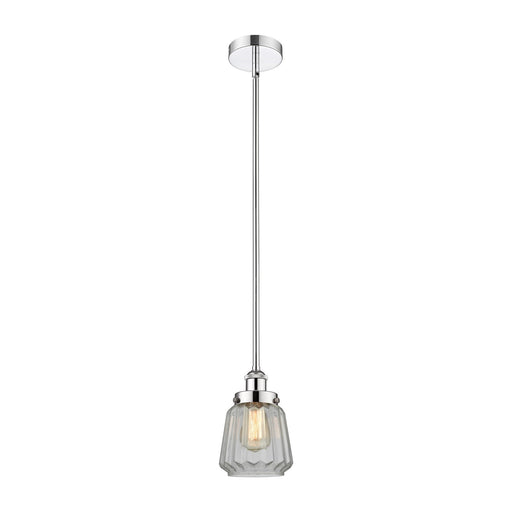 Innovations Chatham 7in 1-Light Mini Pendant | Art Deco Polished Chrome Steel and Clear Ribbed Glass | Kitchen Island & Dining | Model 616-1SH-PC-G142-LED