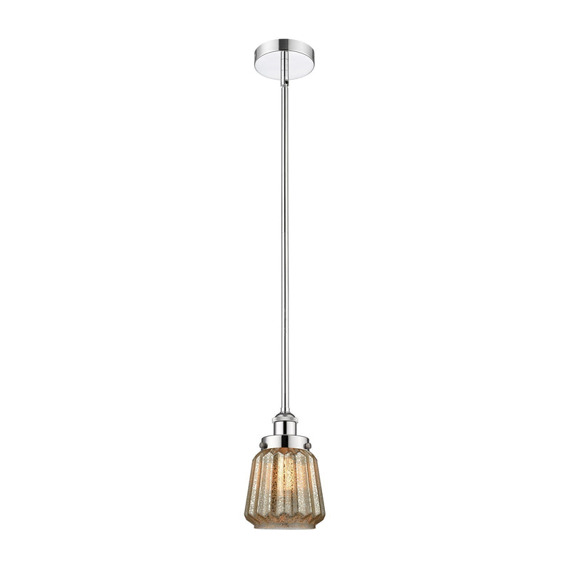Innovations Chatham 7in 1-Light Mini Pendant | Art Deco Polished Chrome and Mercury Ribbed Glass | Kitchen Island & Dining Room | Model 616-1SH-PC-G146