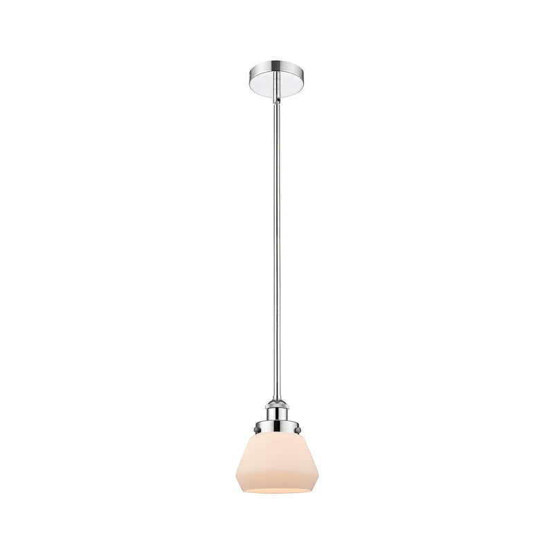 Innovations Fulton 7in 1-Light Mini Pendant | Industrial Farmhouse Polished Chrome and Matte White Frosted Glass | Kitchen Island | Model 616-1SH-PC-G171