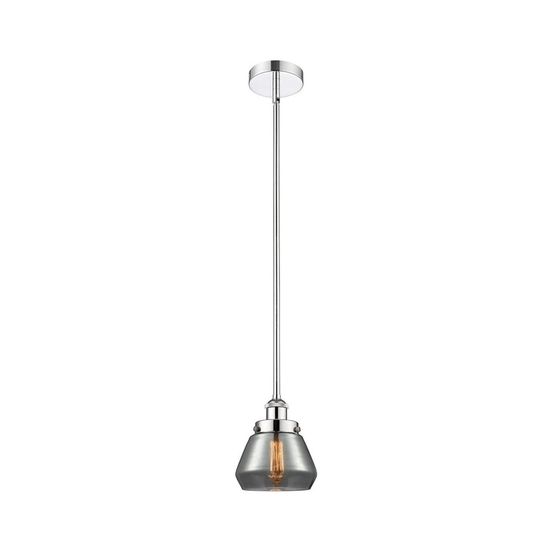 Innovations Fulton 7in 1-Light Mini Pendant | Industrial Polished Chrome and Light Smoke Glass | Kitchen Island & Dining Room | Model 616-1SH-PC-G173-LED