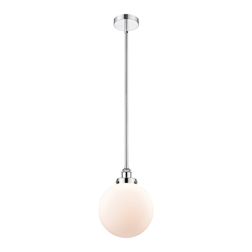 Innovations Beacon 10in 1-Light Mini Pendant | Industrial Polished Chrome and Matte White Frosted Glass | Kitchen Island & | Model 616-1SH-PC-G201-10
