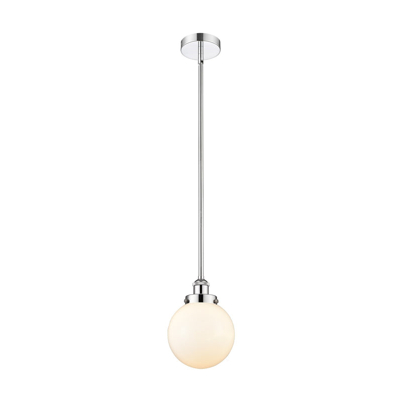 Innovations Beacon 8in 1-Light Mini Pendant | Industrial Polished Chrome and Matte White Frosted Glass | Kitchen Island & | Model 616-1SH-PC-G201-8-LED