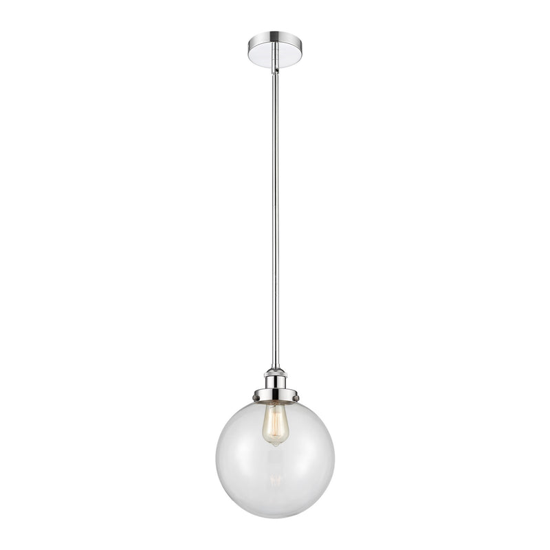 Innovations Beacon 10in 1-Light Mini Pendant | Industrial Polished Chrome Steel and Clear Glass | Kitchen Island & Dining Room | Model 616-1SH-PC-G202-10