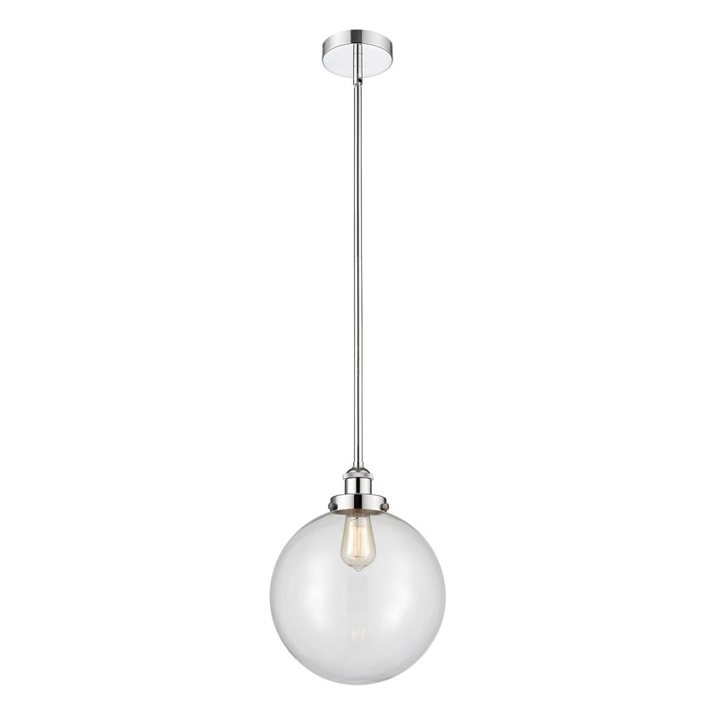 Innovations Beacon 12in 1-Light Mini Pendant | Industrial Polished Chrome Steel and Clear Glass | Kitchen Island & Dining | Model 616-1SH-PC-G202-12-LED
