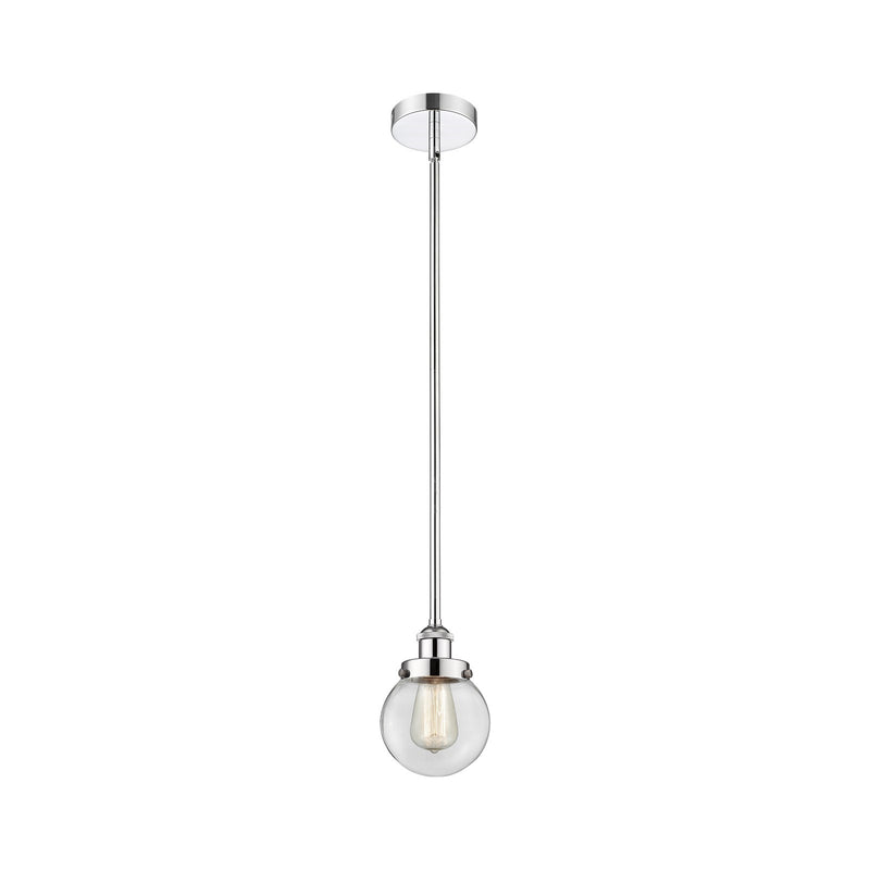 Innovations Beacon 6in 1-Light Mini Pendant | Industrial Polished Chrome Steel and Clear Glass | Kitchen Island & Dining Room | Model 616-1SH-PC-G202-6