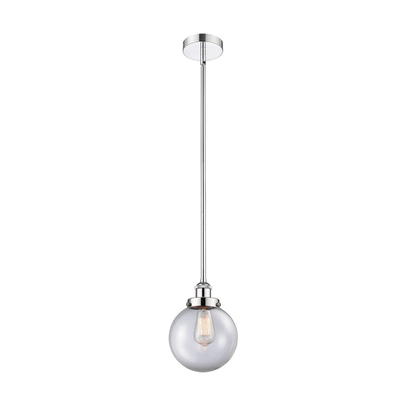 Innovations Beacon 8in 1-Light Mini Pendant | Industrial Polished Chrome Steel and Clear Glass | Kitchen Island & Dining Room | Model 616-1SH-PC-G202-8