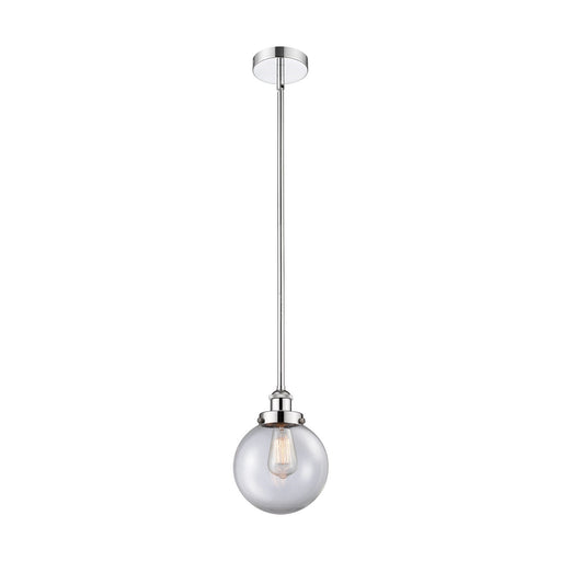 Innovations Beacon 8in 1-Light Mini Pendant | Industrial Polished Chrome Steel and Clear Glass | Kitchen Island & Dining Room | Model 616-1SH-PC-G202-8