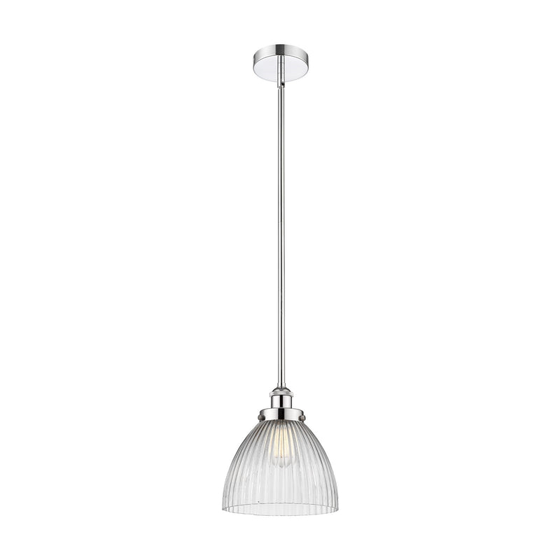 Innovations Seneca Falls 9.5in 1-Light Mini Pendant | Traditional Industrial Polished Chrome and Clear Halophane Glass | Model 616-1SH-PC-G222-LED