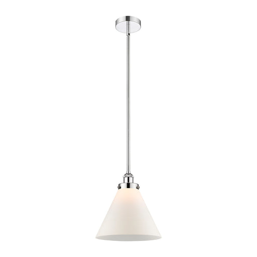 Innovations Cone 12in 1-Light Mini Pendant | Industrial Polished Chrome Steel and Matte White Frosted Glass | Kitchen Island | Model 616-1SH-PC-G41-L-LED
