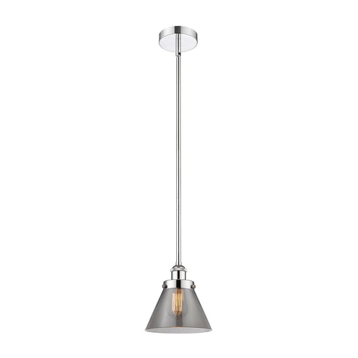 Innovations Cone 7.75in 1-Light Mini Pendant | Industrial Polished Chrome and Light Smoke Glass | Kitchen Island & Dining Room | Model 616-1SH-PC-G43-LED