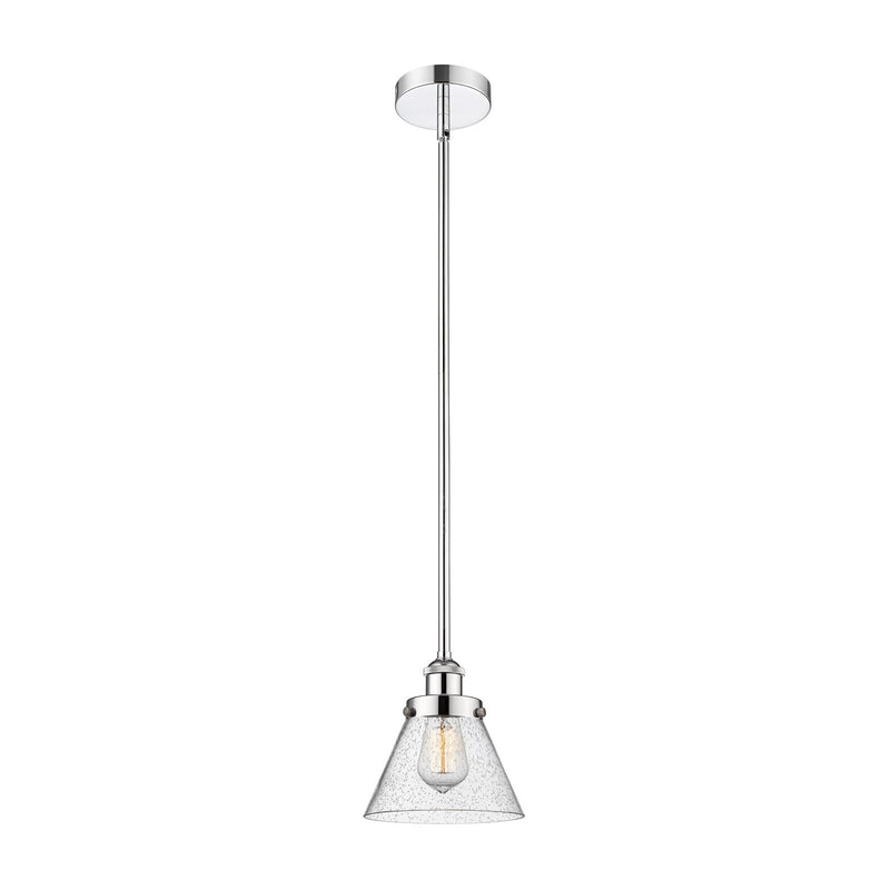 Innovations Cone 7.75in 1-Light Mini Pendant | Industrial Polished Chrome Steel and Seedy Glass | Kitchen Island & Dining Room | Model 616-1SH-PC-G44