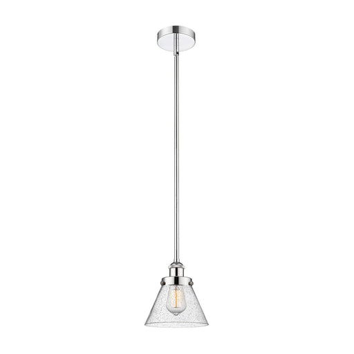 Innovations Cone 8in 1-Light Mini Pendant | Industrial Polished Chrome Steel and Seedy Glass | Kitchen Island & Dining Room | Model 616-1SH-PC-G44-LED