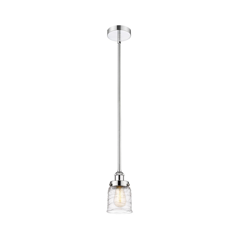Innovations Bell 5in 1-Light Mini Pendant | Industrial Polished Chrome Steel and Clear Deco Swirl Glass | Kitchen Island & | Model 616-1SH-PC-G513-LED