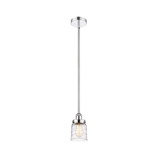 Innovations Bell 5in 1-Light Mini Pendant | Industrial Polished Chrome Steel and Clear Deco Swirl Glass | Kitchen Island & | Model 616-1SH-PC-G513-LED
