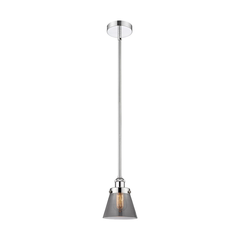Innovations Cone 6.25in 1-Light Mini Pendant | Industrial Polished Chrome and Light Smoke Glass | Kitchen Island & Dining Room | Model 616-1SH-PC-G63-LED