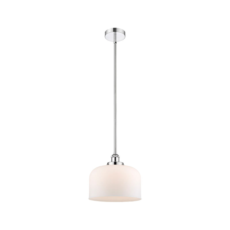 Innovations Bell 12in 1-Light Mini Pendant | Industrial Polished Chrome Steel and Matte White Frosted Glass | Kitchen Island & | Model 616-1SH-PC-G71-L